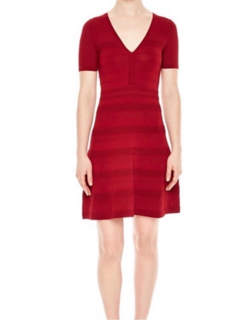 Sandro Paris Red A-Line Dress V-Neck Short Sleeve Size S